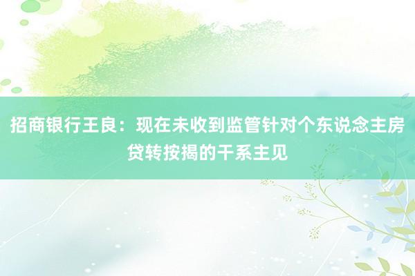 招商银行王良：现在未收到监管针对个东说念主房贷转按揭的干系主见